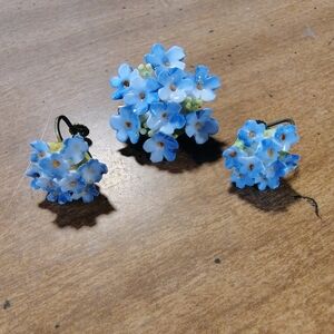 Denton Blue Floral Earrings And Brooch Set